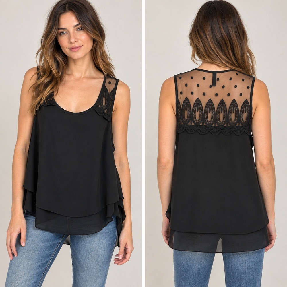 Black Chiffon Lace Whimsigoth Top Size L High Low Fairy Grunge Vamp Goth Evening